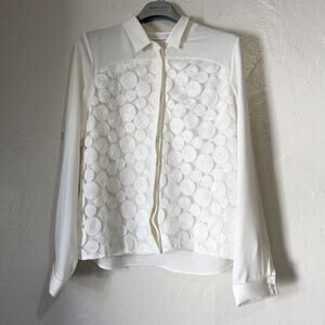 ANNE FONTAINE NWOT 3D Spiral Embroidered Mesh Panel Blouse in White Size US 10